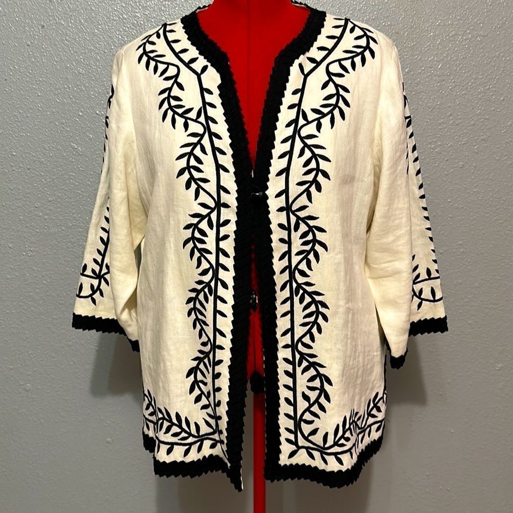 Linea by Louis Dell’ Olio women’s linen embroidered light jacket size 1X